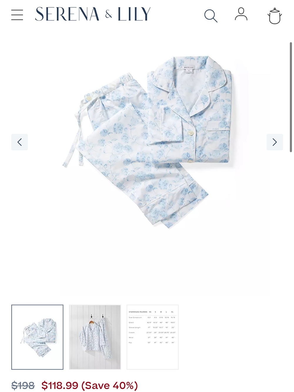 Serena & lily hydrangea pj set M